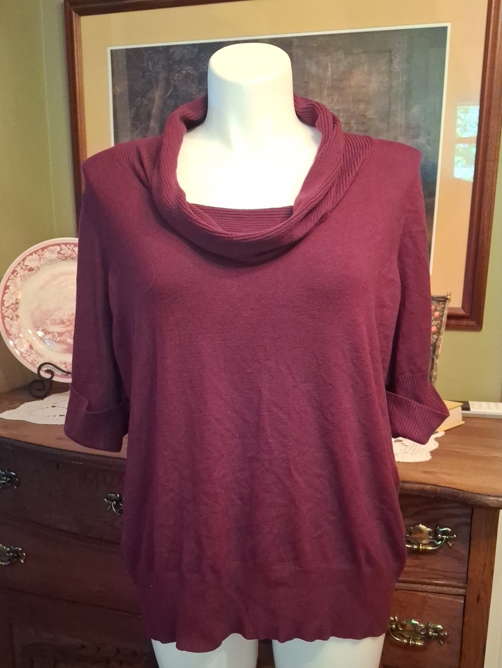 Roz & Ali Burgundy Cowl Neck Sweater 3X